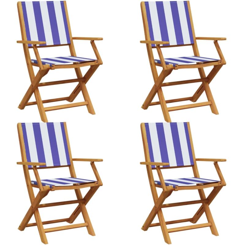 Vidaxl - Folding Garden Chairs 4 pcs Blue and White Fabric and Solid Wood