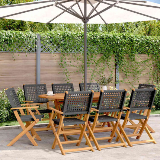 Vidaxl - Folding Garden Chairs 8 pcs Black Poly Rattan and Solid Wood