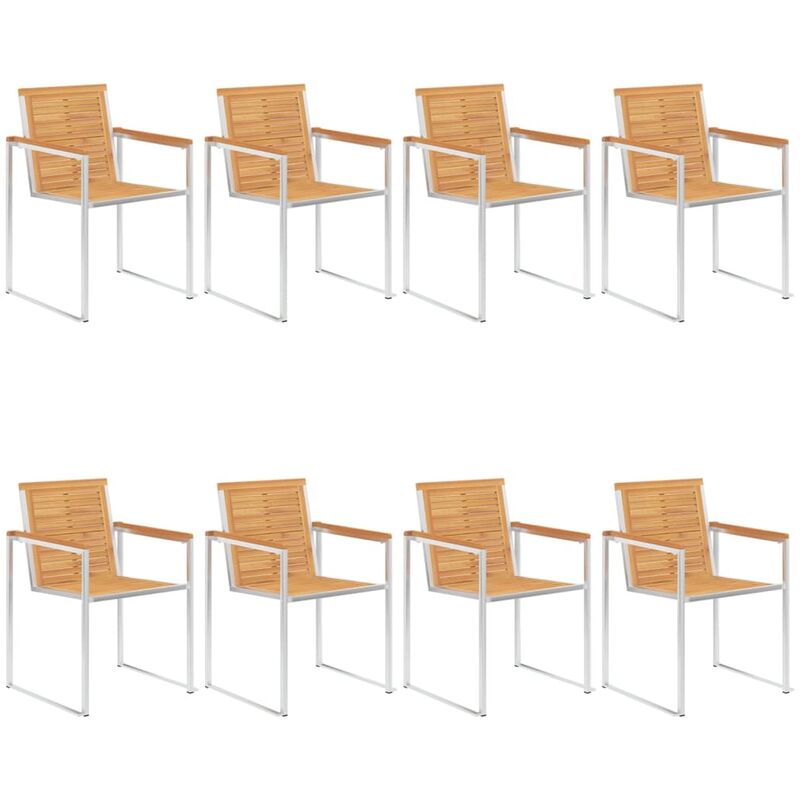 Vidaxl - Garden Chairs 8 pcs Solid Teak Wood and Stainless Steel