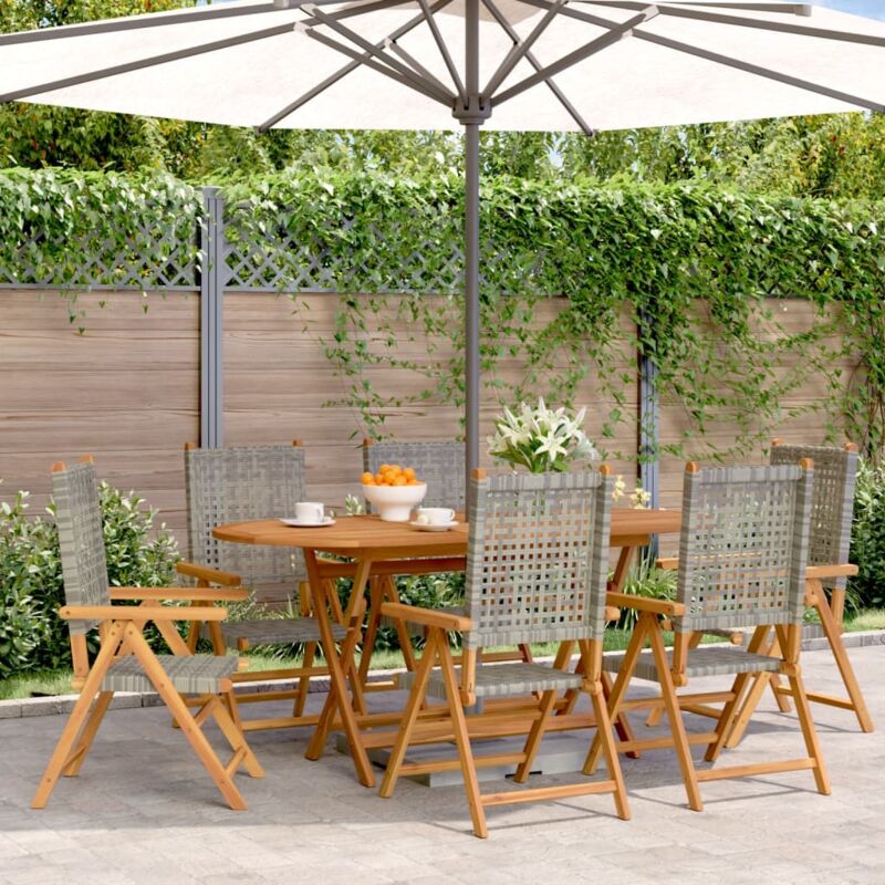 Vidaxl - Reclining Garden Chairs 6 pcs Grey Poly Rattan and Solid Wood