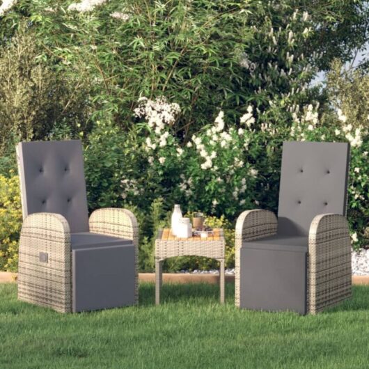 Vidaxl - Reclining Garden Chairs with Cushions 2 pcs Grey Poly Rattan