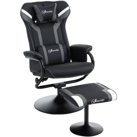 Vinsetto Video Game Chair and Footrest Set with Lumbar Support Headrest Mixed-grey