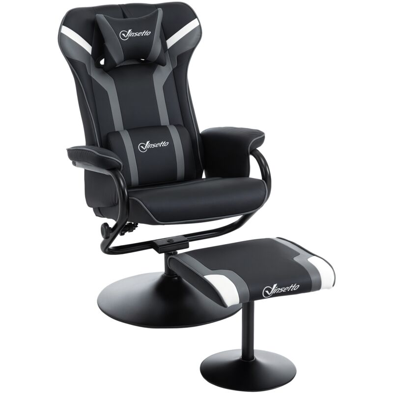 Vinsetto Video Game Chair and Footrest Set with Lumbar Support Headrest Mixed-grey