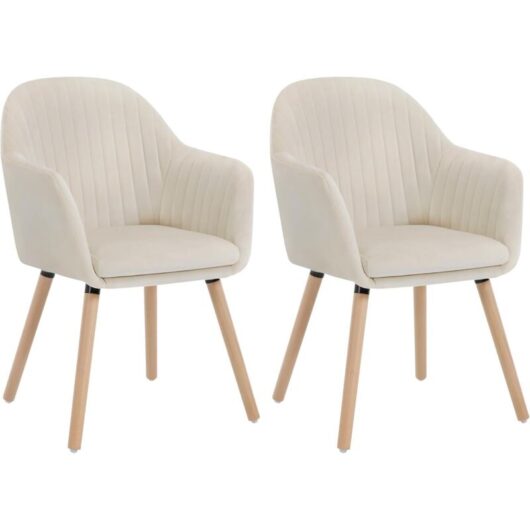 WOLTU 2x Kitchen dining chairs Living Room Corner chairs with Velvet Solid Wood Cream