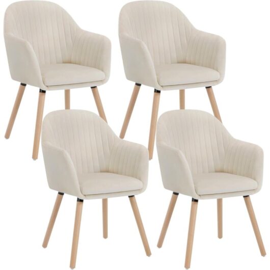 WOLTU 4x Kitchen dining chairs Living Room Corner chairs with Velvet Solid Wood Cream