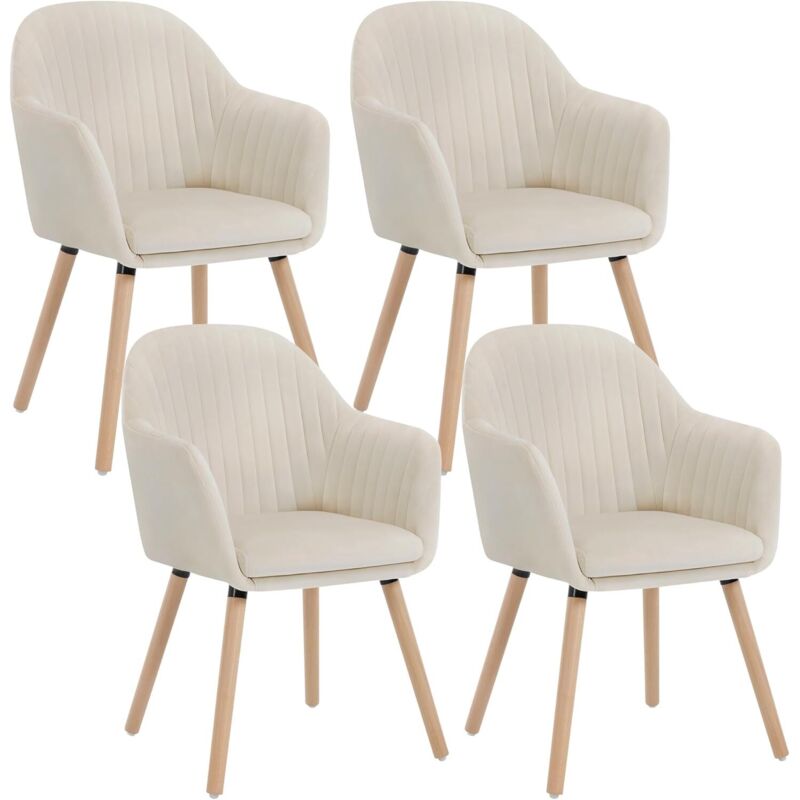 WOLTU 4x Kitchen dining chairs Living Room Corner chairs with Velvet Solid Wood Cream