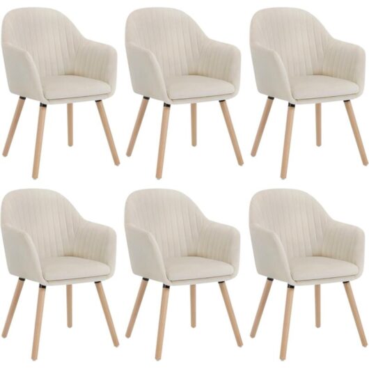 WOLTU 6x Kitchen dining chairs Living Room Corner chairs with Velvet Solid Wood Cream