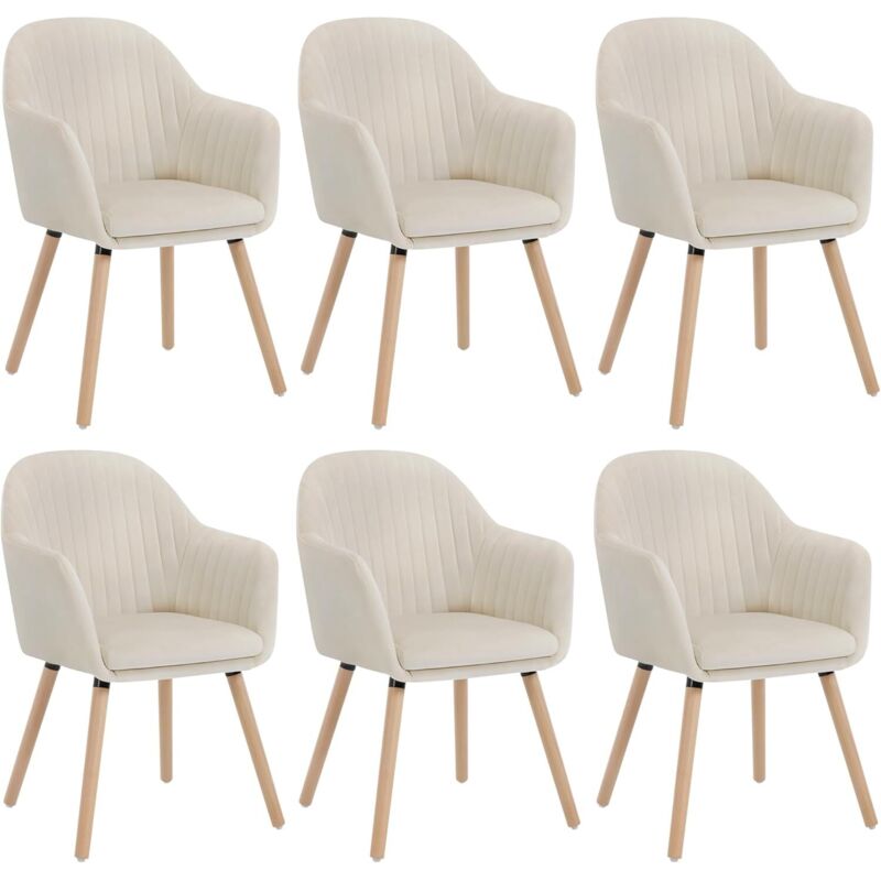 WOLTU 6x Kitchen dining chairs Living Room Corner chairs with Velvet Solid Wood Cream