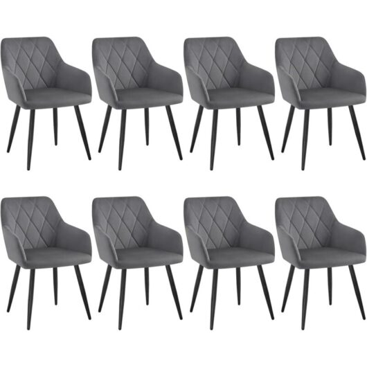WOLTU 8x Dining Chairs Velvet and Metal Legs for Dining Room, Living Room and Kitchen Room - Dark Grey