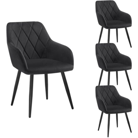 WOLTU Set of 4pcs Kitchen Dining Chairs Velvet Armchairs with Metal Legs Black