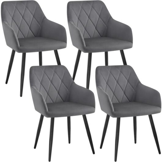 WOLTU Set of 4pcs Kitchen Dining Chairs Velvet Armchairs with Metal Legs Dark Grey