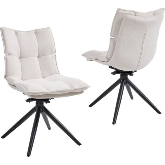 Wahson Dining Chairs Set of 2 Chenille Fabric Thick Padded Swivel Chairs Modern Simple Accent Chiars for Kitchen Living Room, White