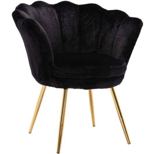 Wahson Office Chairs - Accent Chair in Velvet Modern Vanity Armchair with Unique Petal Backrest Tub Chair for Home Bedroom Living Room, Black, Wahson
