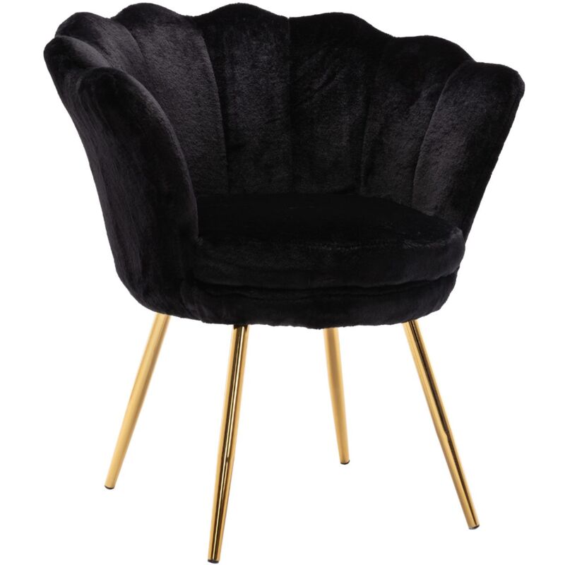 Wahson Office Chairs - Accent Chair in Velvet Modern Vanity Armchair with Unique Petal Backrest Tub Chair for Home Bedroom Living Room, Black, Wahson