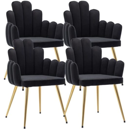 Wahson Office Chairs - Dining Chairs 4Pcs in Velvet Kitchen Chairs with Special Designed Backrest for Living Room Restaurant Cafe, Black, Wahson