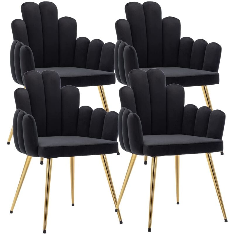 Wahson Office Chairs - Dining Chairs 4Pcs in Velvet Kitchen Chairs with Special Designed Backrest for Living Room Restaurant Cafe, Black, Wahson