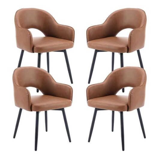Wahson Office Chairs - Dining Chairs Set of 4 in pu Leather Swivel Kitchen Corner Chairs with Hollow Backrest for Living Room Restaurant, Brown,