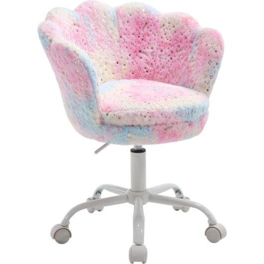Wahson Office Chairs - Kids Desk Chair in Faux Fur Swivel Task Chair with Petal Backrest Children Study Chair Height Adjustable for Girls Boys, Fur