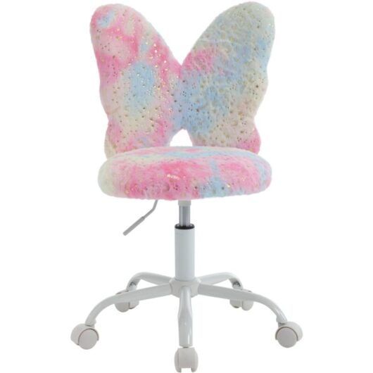 Wahson Office Chairs - Kids Desk Chair in Faux Fur with Butterfly-shaped Backrest Swivel Task Chair Height Adjustable for Children, Pink, Wahson