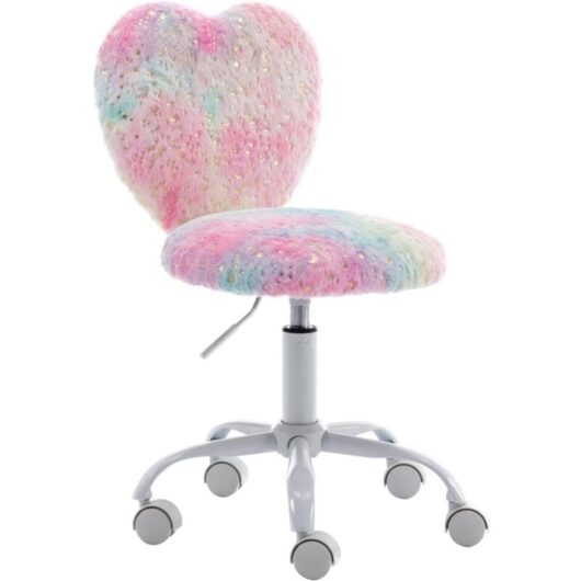 Wahson Office Chairs - Kids Desk Chair in Soft Faux Fur Swivel Reading Chair with Love-like Backrest Height Adjustable for Children Study, Pink,