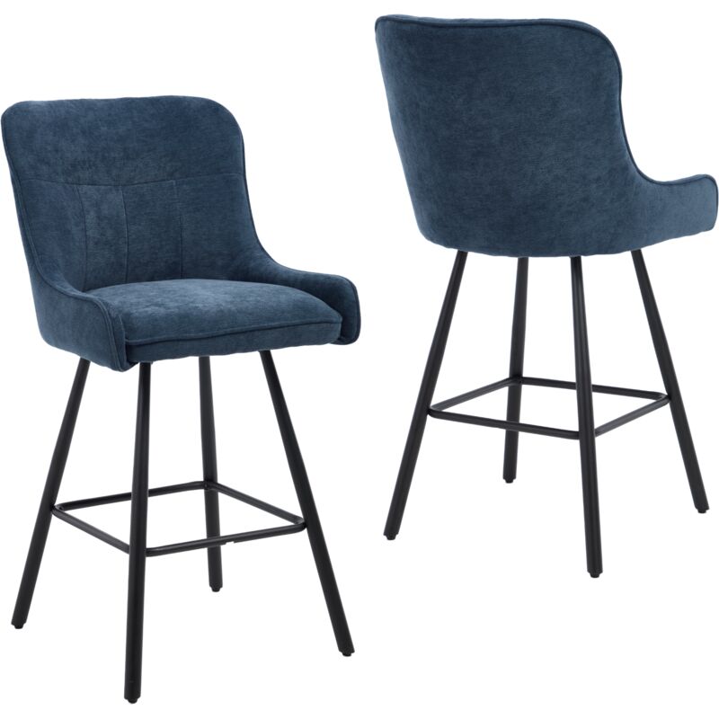 Wahson Set of 2 Chenille Modern Counter Chairs Simple Elegant Bar Chairs for Kitchen Home Pub Counter Restaurant, Blue