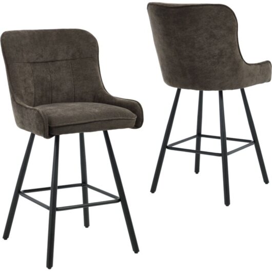 Wahson Set of 2 Chenille Modern Counter Chairs Simple Elegant Bar Chairs for Kitchen Home Pub Counter Restaurant, Brown
