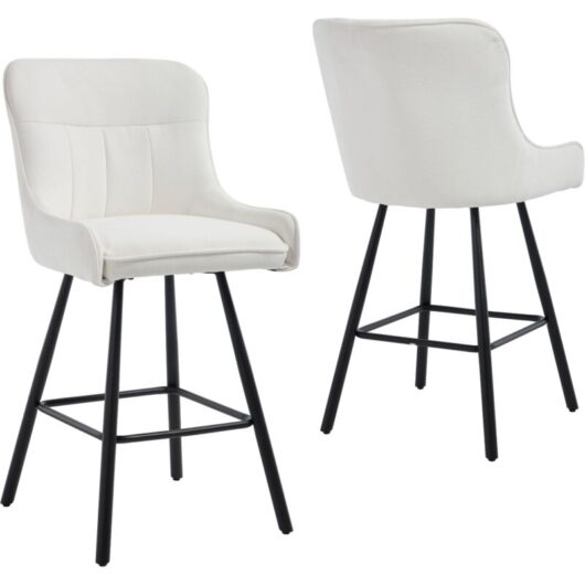 Wahson Set of 2 Chenille Modern Counter Chairs Simple Elegant Bar Chairs for Kitchen Home Pub Counter Restaurant, White