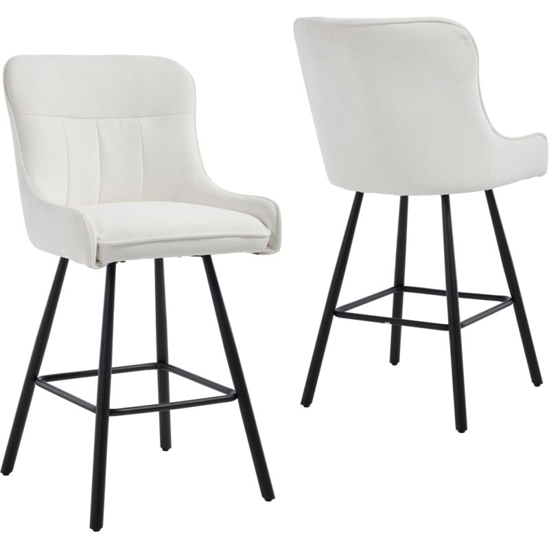 Wahson Set of 2 Chenille Modern Counter Chairs Simple Elegant Bar Chairs for Kitchen Home Pub Counter Restaurant, White