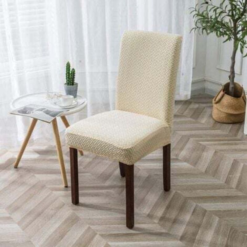 Waterproof jacquard checkered chair cover - Beige, modern and durable universal chair cover for home, restaurant, banquet and kitchen decoration