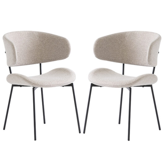 Wera Linen Fabric Dining Chairs With Black Legs In Pair
