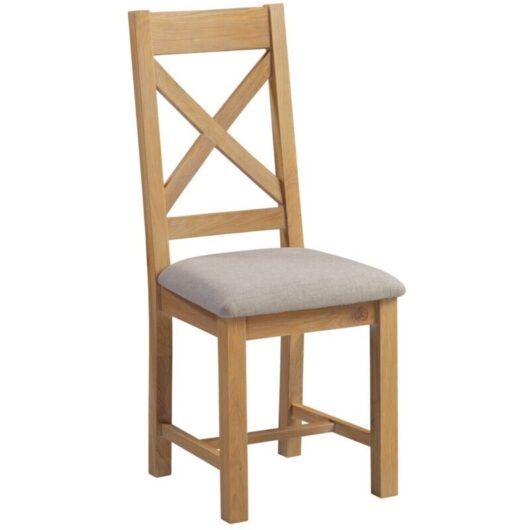 Windsor Cross Back Dining Chair (Set of 2) - L51 x W46 x H105.5 cm - Natural Oak/Oat Fabric