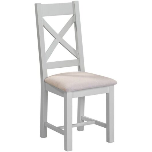 Windsor Cross Back Dining Chair (Set of 2) - L51 x W46 x H105.5 cm - Pebble Grey/Oat Fabric