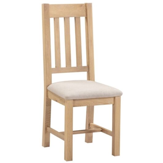 Windsor Slatted Dining Chair (Set of 2) - L41 x W46 x H105.5 cm - Natural Oak/Oat Fabric