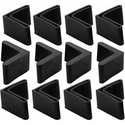12pcs Iron Chair Leg Protectors Table Chair Leg Caps Furniture Rubber Floor Protectors L-shaped 25 x 25 mm Black
