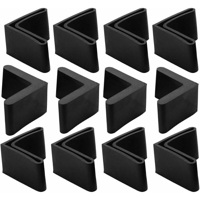 12pcs Iron Chair Leg Protectors Table Chair Leg Caps Furniture Rubber Floor Protectors L-shaped 25 x 25 mm Black