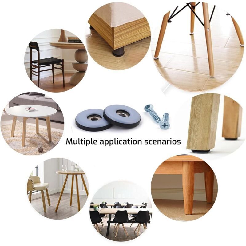 16 Round Black Teflon Furniture Slides Ø 22 mm with 16 Stainless Steel Screws for Chairs and Heavy Furniture, Table and Chair Leg Protection