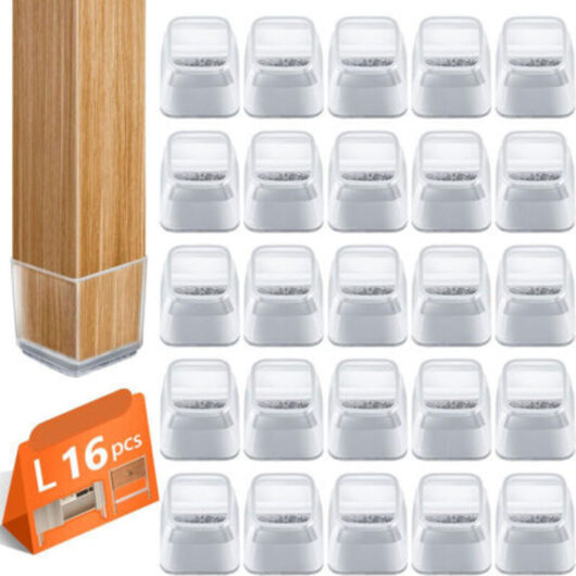16pcs Square Chair Leg Protectors, Chair Pads, Transparent Silicone Floor Protectors for Hardwood and Tile Floors, for Chair Legs with Felt Pads