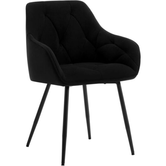 1x Dining Chairs, Velvet Dining Chairs with Backrest Dining Room Chairs, Black - Woltu