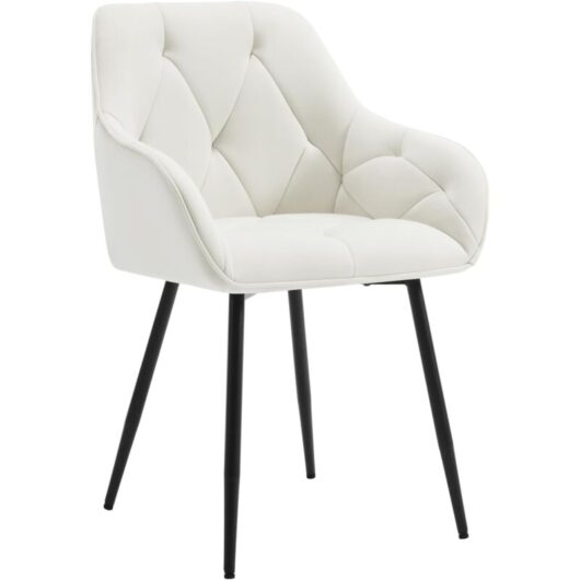 1x Dining Chairs, Velvet Dining Chairs with Backrest Dining Room Chairs, Cream - Woltu