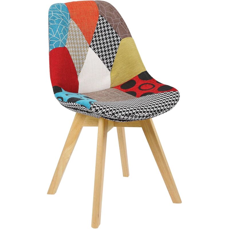 1x Linen dining chairs Designer Side chairs w/ Solid Wooden Legs Home Office Patchwork-fabric - Woltu