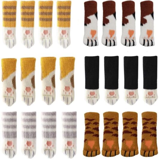 24 Cute Chair Socks Cat Paws Chair Leg Covers Floor Protectors Anti Scratch Anti Noise 24PCS(6 Sets)