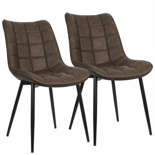 2Pcs dining chairs Living Room chairs Faux Leather with Padded Seat chairs Brown - Woltu