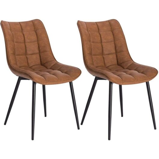 2Pcs dining chairs Living Room chairs Faux Leather with Padded Seat chairs Light Brown - Woltu