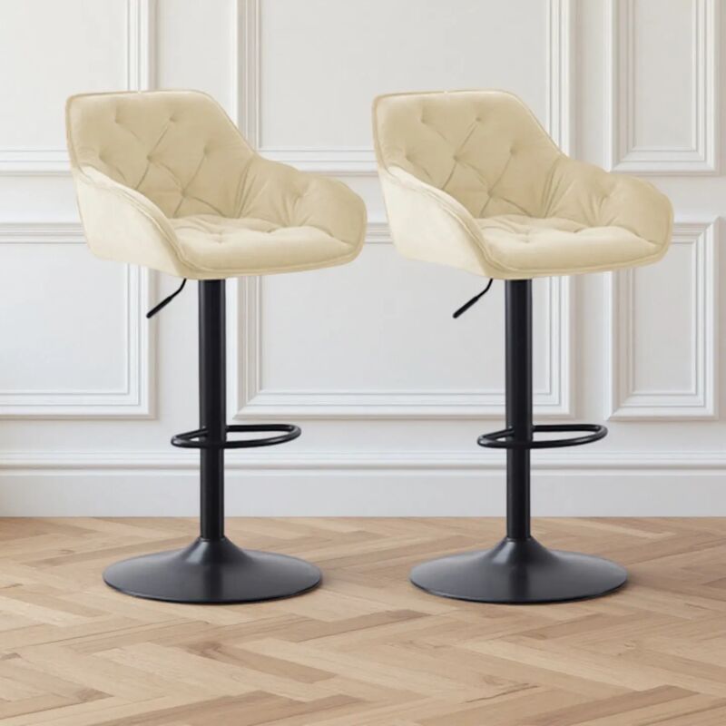 2pcs Luxury Bar Stools Velvet Dining stools Padded Armrest Swivel Bar Chairs Height adjustable Breakfast Kitchen-BEIGE