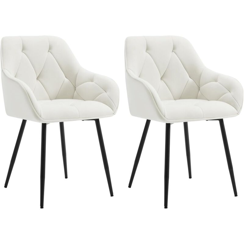 2x Dining Chairs, Velvet Dining Chairs with Backrest Dining Room Chairs, Cream - Woltu