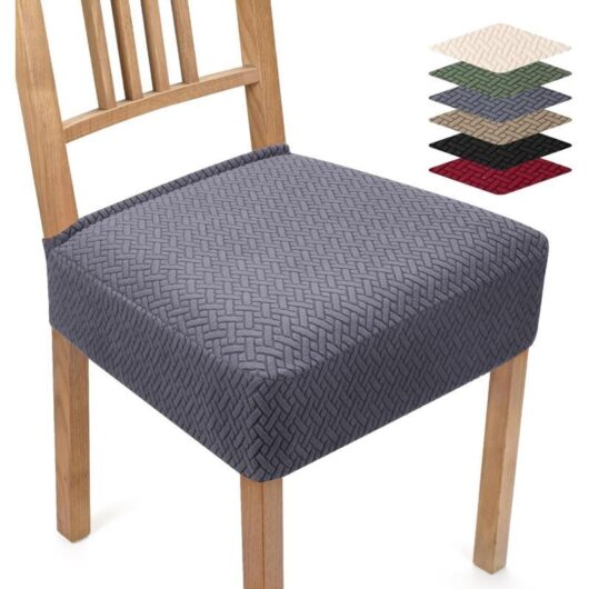 6-Piece Stretch Chair Cover Set, Modern Jacquard Dining Room Chair Cover, Removable Chair Seat Cover for Kitchen, Hotel, Party (Dark Gray, 6 Pieces)