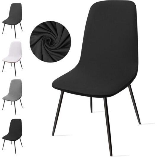 6-Piece Stretch Chair Cover Set, Removable and Washable Dining Room Chair Covers, Chair Slipcovers for Dining Room, Hotel, Decor, Wedding (Black, 6