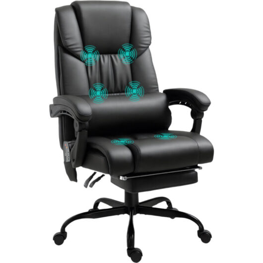 6-Point PU Leather Massage Chair Electric Padded Angle Adjustable Remote Black