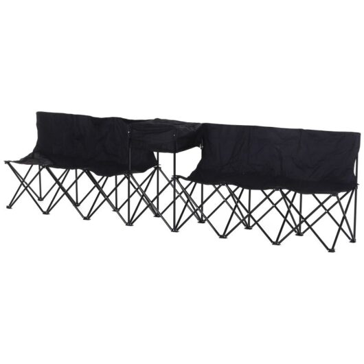 6 Seat Folding Sports Bench Portable Sports Team Bench Spectator Chair with Cooler Bag and Carrying Bag for Outdoor Picnic Camping - Black