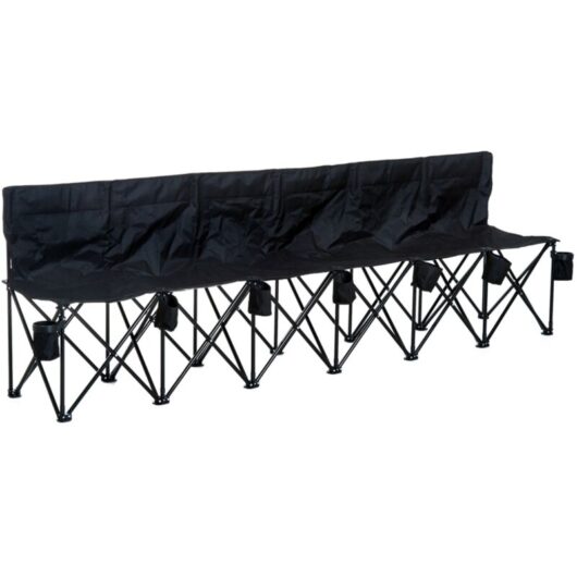 6 Seater Folding Camping Chair with Cup Holder & Carry Bag - Black
